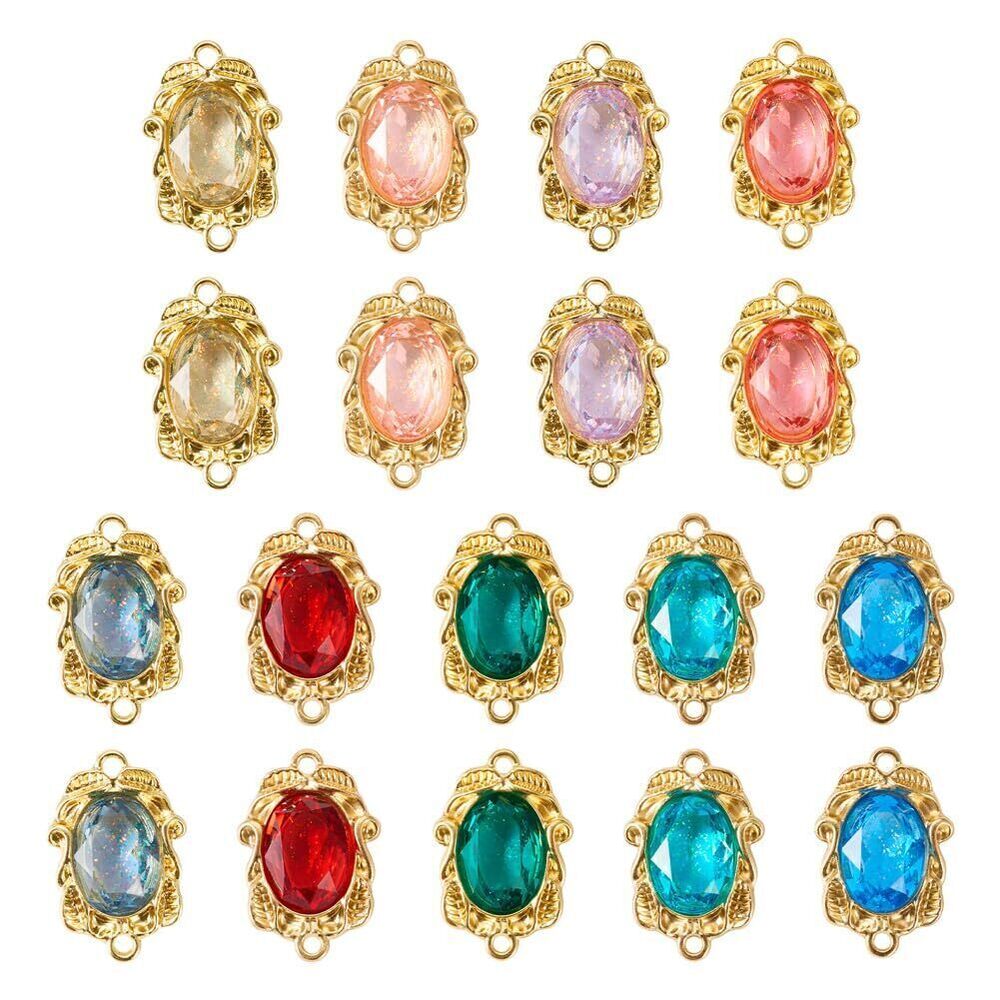 7985 18Pcs Oval Alloy Resin Rhinestone Connector Charms Golden Oval Links